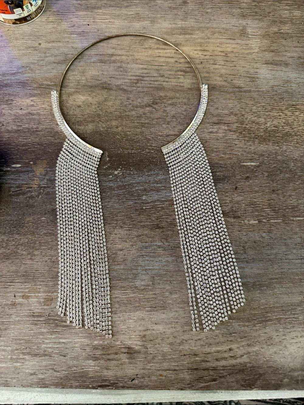 Rhinestone Fringe Statement Collar Necklace - Silver